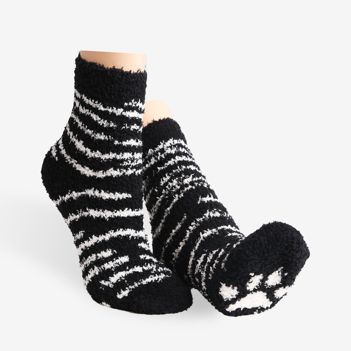 JCS106 - TIGER PRINT LUXURY SOFT MINI-CREW SOCKS W/ PAW PRINT - 6PC SET