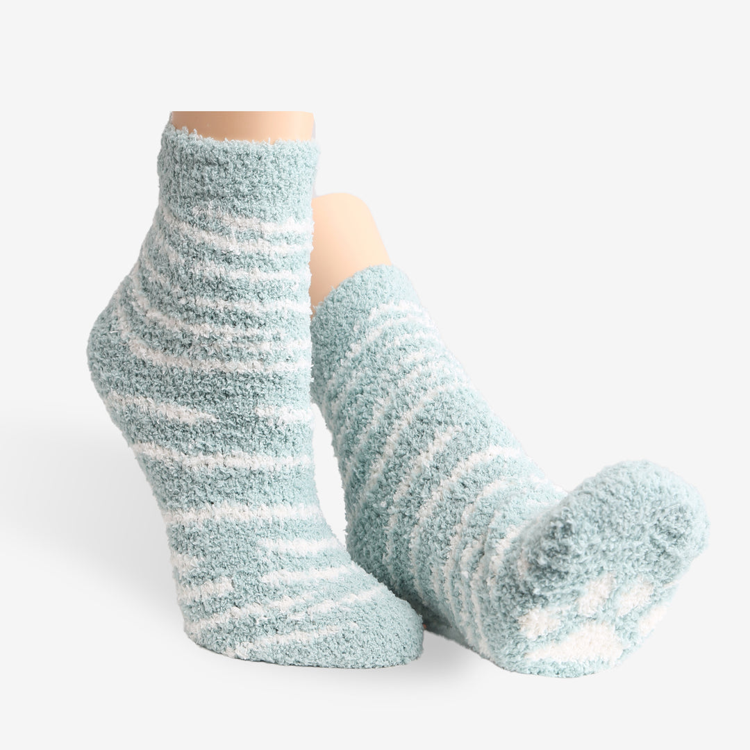 JCS106 - TIGER PRINT LUXURY SOFT MINI-CREW SOCKS W/ PAW PRINT - 6PC SET