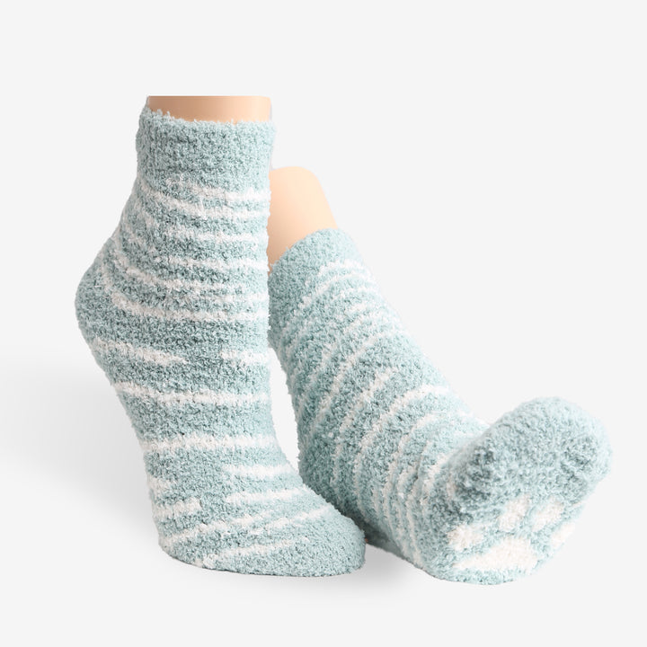 JCS106 - TIGER PRINT LUXURY SOFT MINI-CREW SOCKS W/ PAW PRINT - 6PC SET