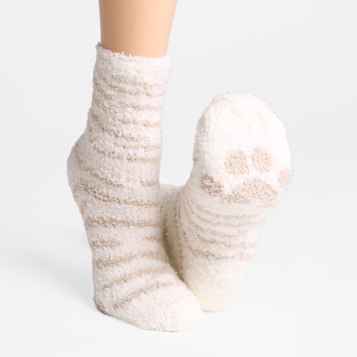 JCS106 - TIGER PRINT LUXURY SOFT MINI-CREW SOCKS W/ PAW PRINT - 6PC SET