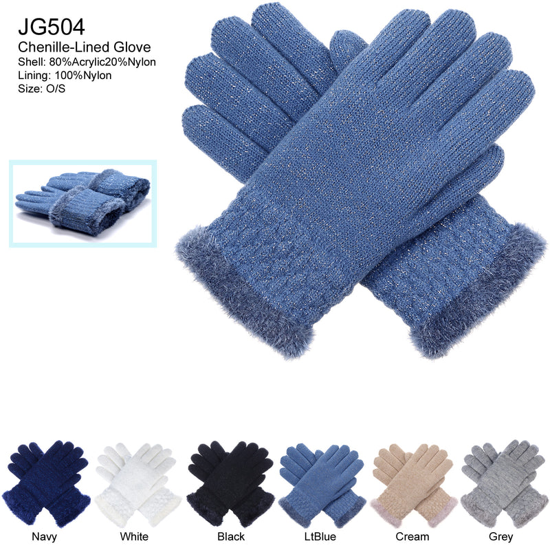 JG504 - One Dozen Ladies Metallic Double Layer Plush Lined Glove