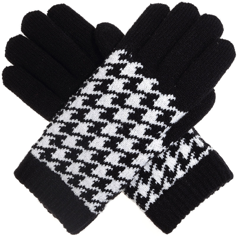 JG525 - One Dozen Ladies Houndstooth Pattern knside Fur Lining Gloves