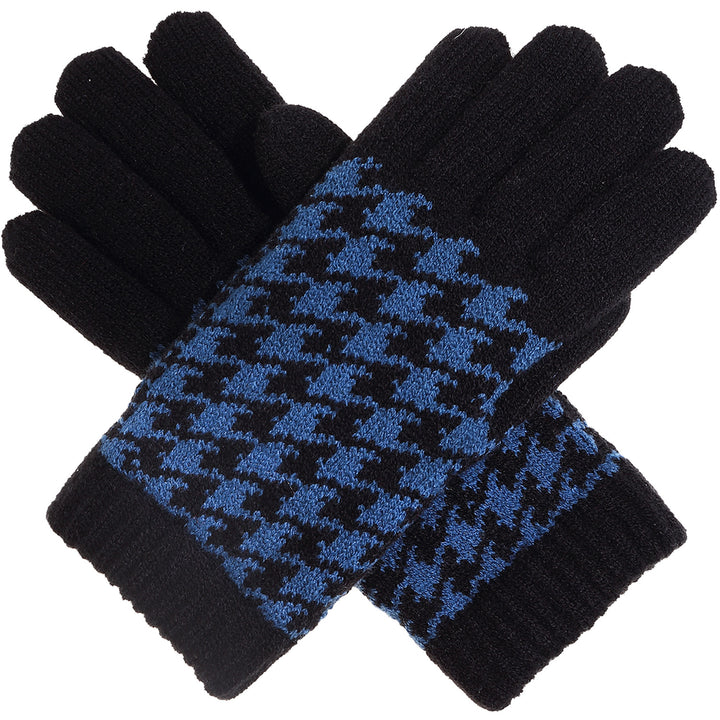 JG525 - One Dozen Ladies Houndstooth Pattern knside Fur Lining Gloves