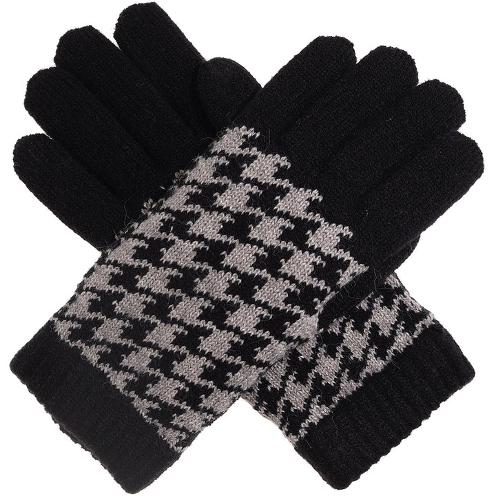 JG525 - One Dozen Ladies Houndstooth Pattern knside Fur Lining Gloves