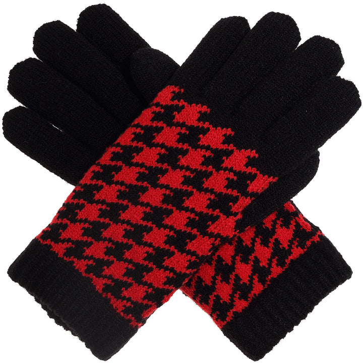 JG525 - One Dozen Ladies Houndstooth Pattern knside Fur Lining Gloves