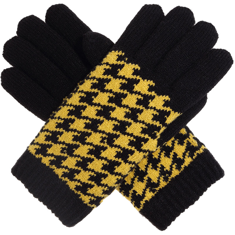 JG525 - One Dozen Ladies Houndstooth Pattern knside Fur Lining Gloves