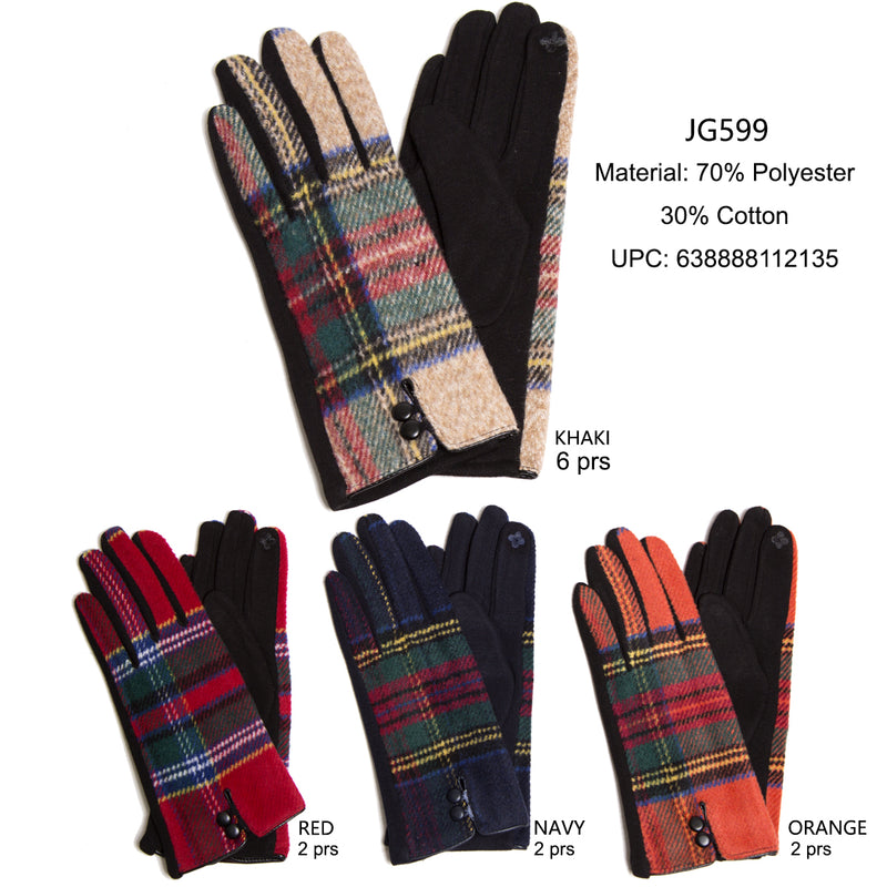 JG599 - One Dozen Ladies Plaid Printed Screen-touch Gloves