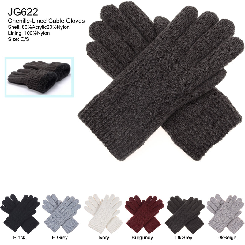 JG622 - One Dozen Ladies Knit Double Layer Fur Lining Knit Gloves