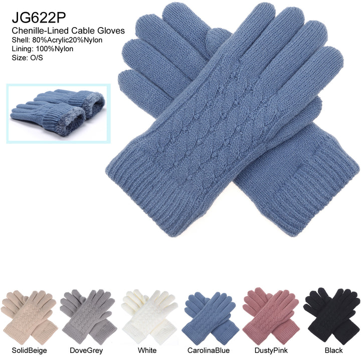 JG622P - One Dozen Ladies Knit Double Layer Fur Lining Knit Gloves