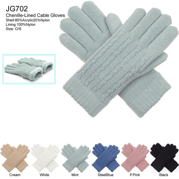 JG702 - One Dozen Ladies Solid Double Layer Fur Lining Knit Gloves