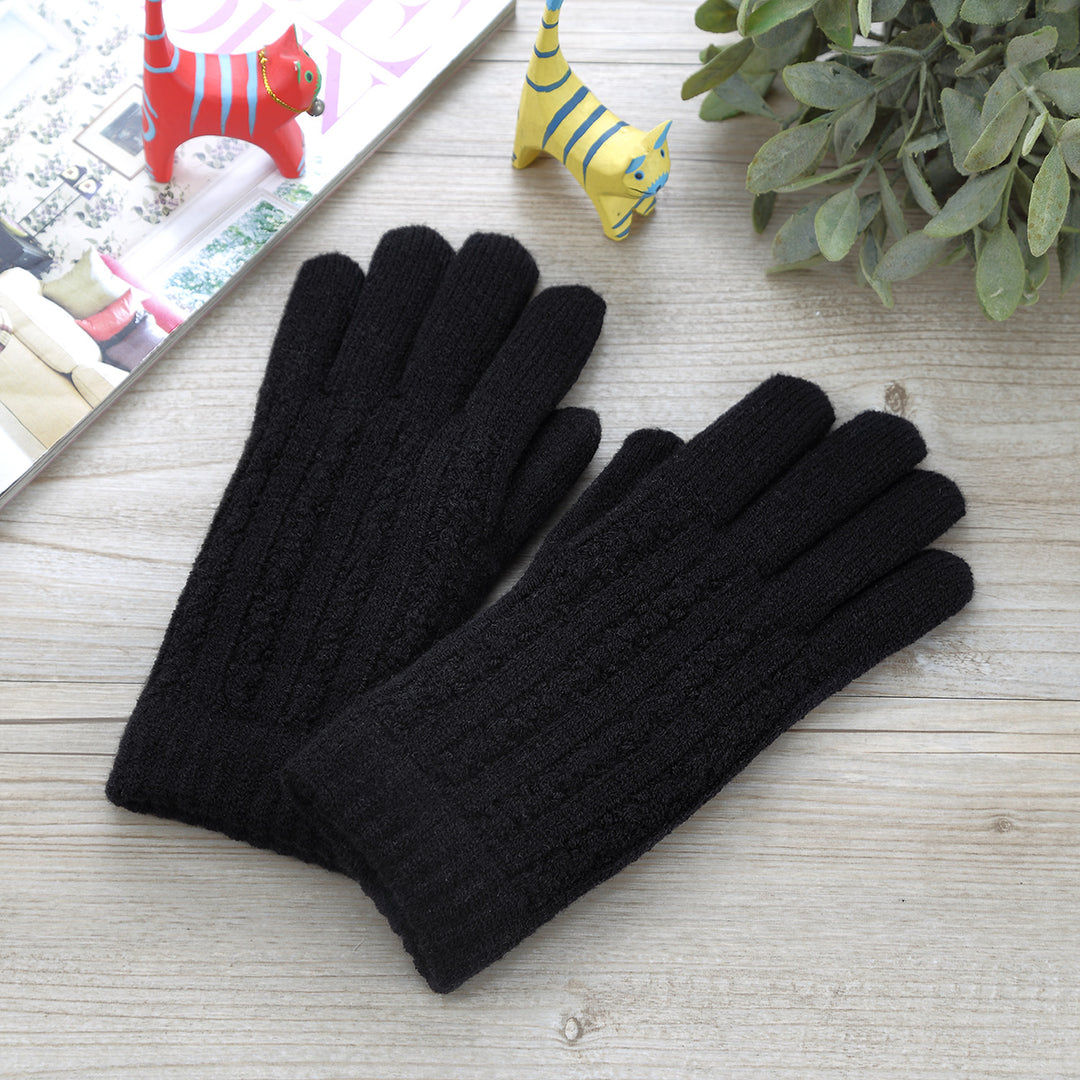 JG702 - One Dozen Ladies Solid Double Layer Fur Lining Knit Gloves