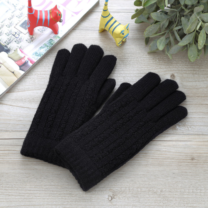 JG702 - One Dozen Ladies Solid Double Layer Fur Lining Knit Gloves