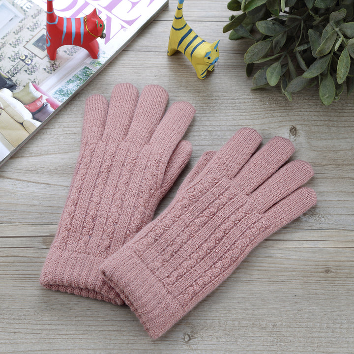 JG702 - One Dozen Ladies Solid Double Layer Fur Lining Knit Gloves