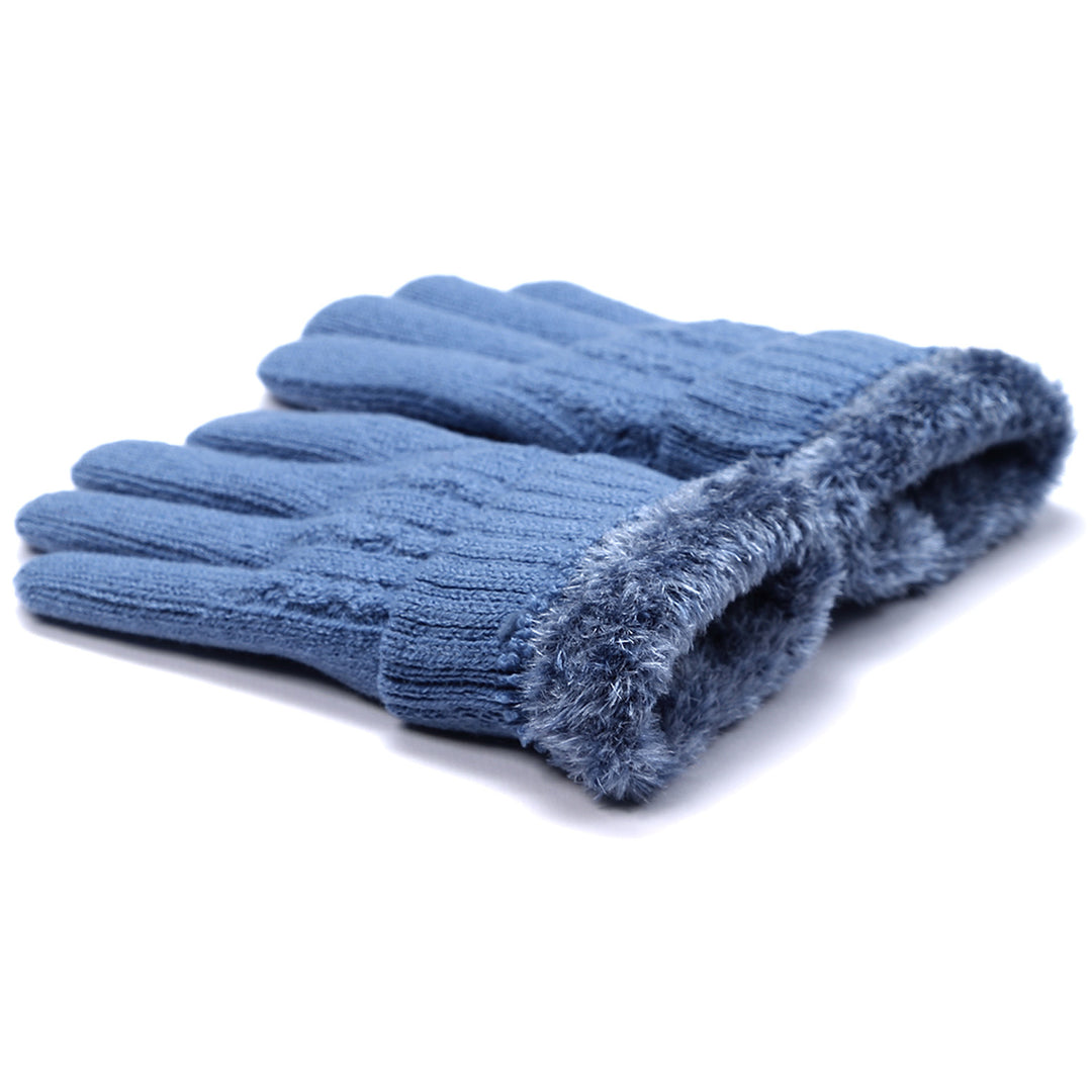 JG702 - One Dozen Ladies Solid Double Layer Fur Lining Knit Gloves