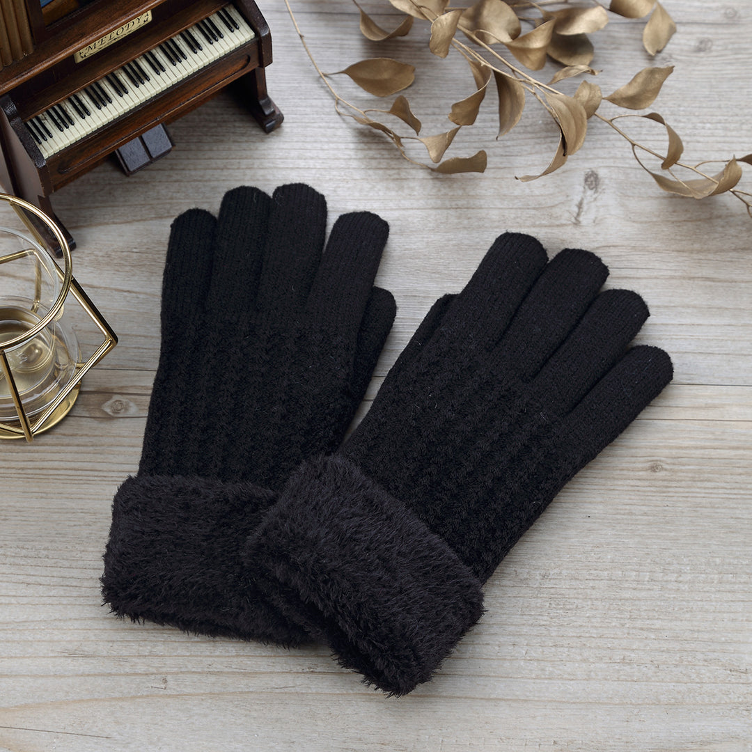 JG715 - One Dozen Ladies Warm Plush fleece Lined Knit Glove with Fur cuff