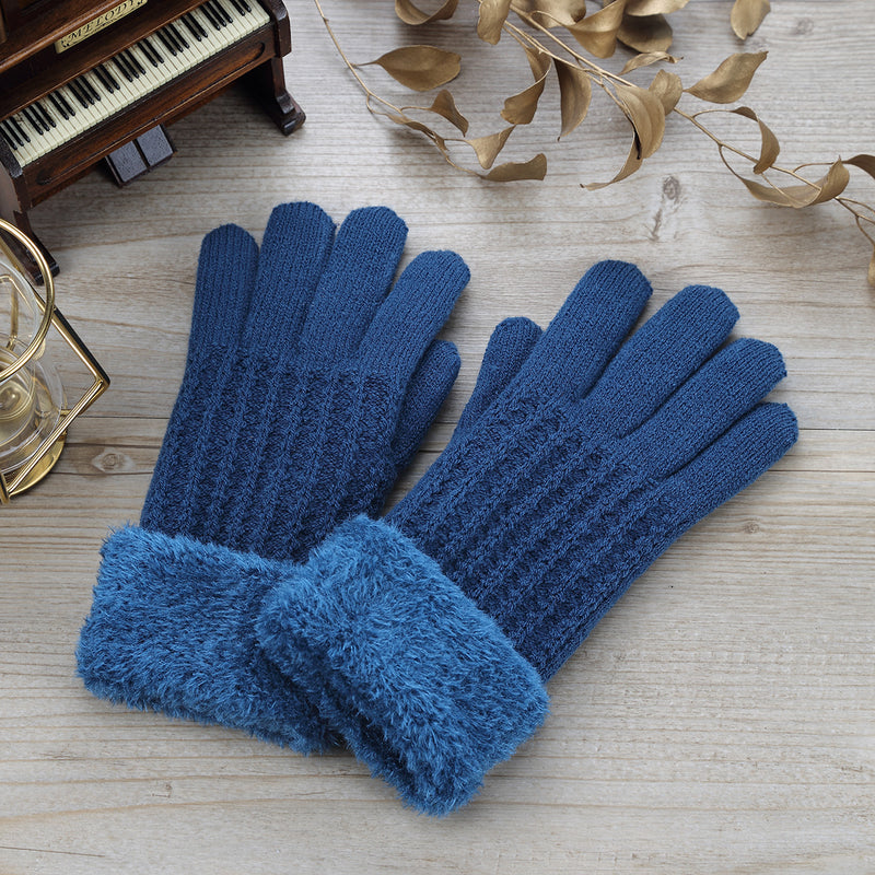 JG715 - One Dozen Ladies Warm Plush fleece Lined Knit Glove with Fur cuff