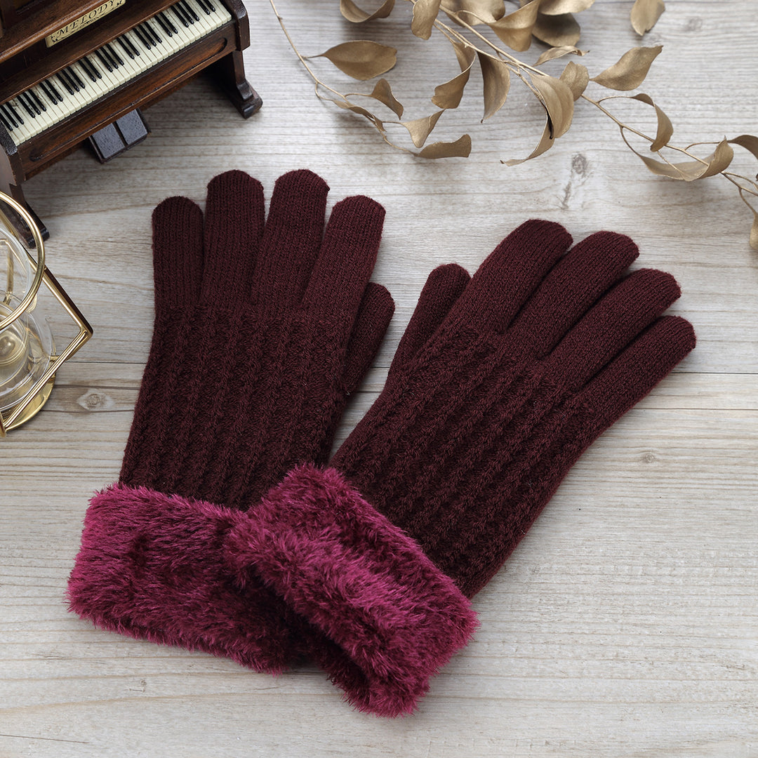 JG715 - One Dozen Ladies Warm Plush fleece Lined Knit Glove with Fur cuff