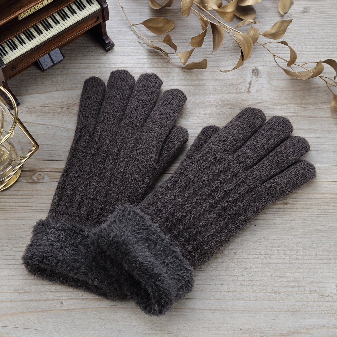 JG715 - One Dozen Ladies Warm Plush fleece Lined Knit Glove with Fur cuff