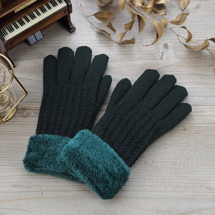 JG715 - One Dozen Ladies Warm Plush fleece Lined Knit Glove with Fur cuff