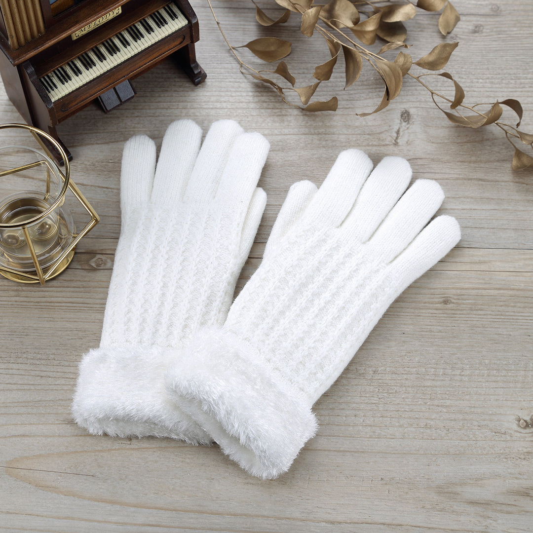 JG715 - One Dozen Ladies Warm Plush fleece Lined Knit Glove with Fur cuff