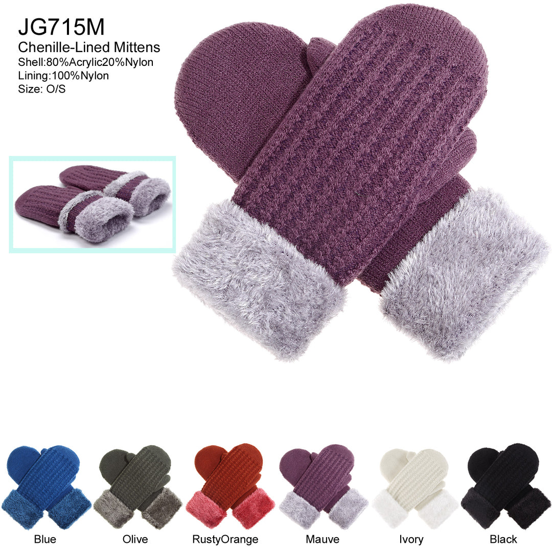 JG715M - One Dozen Toasty Warm Fleece Lined Knit Mittens Gloves