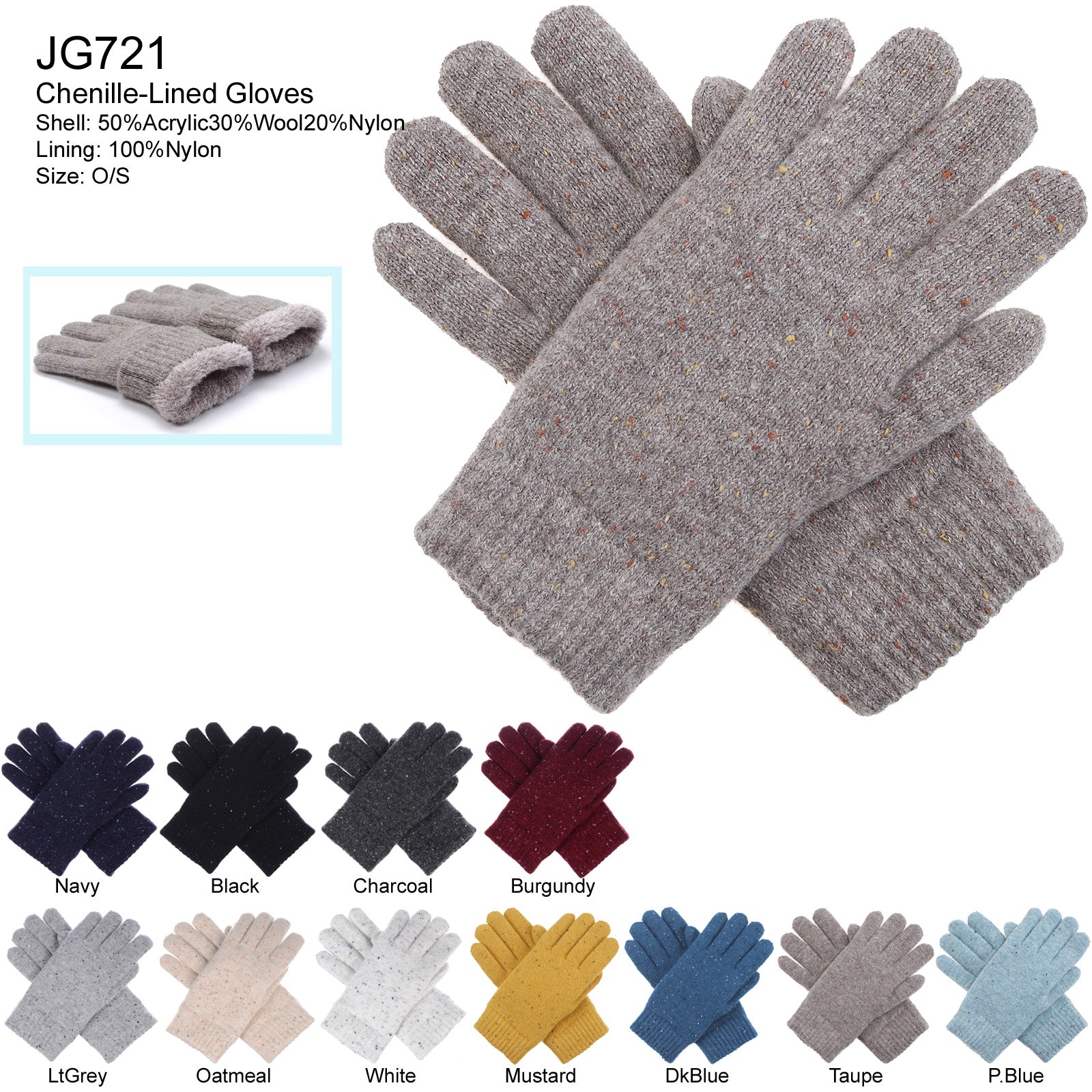 JG721 - One Dozen Ladies Toasty Warm Plush fleece Lined Knit Glove in Glitter