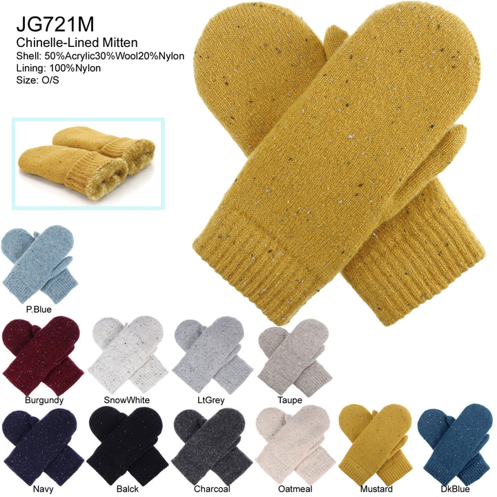 JG721M - One Dozen Chevron Warm Fleece Lined Knit Mittens Gloves