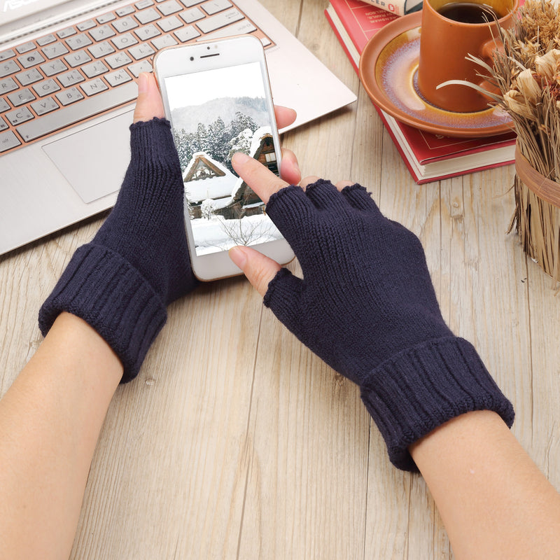 JG730 - One Dozen Unisex Everyday Soft Solid Knitted Half Finger Fingerless Gloves