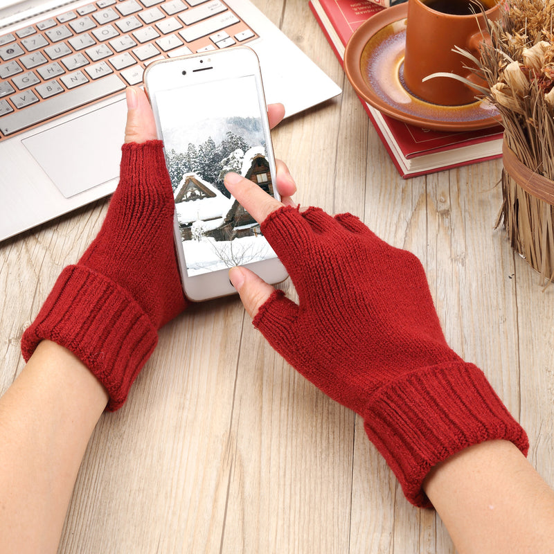 JG730 - One Dozen Unisex Everyday Soft Solid Knitted Half Finger Fingerless Gloves