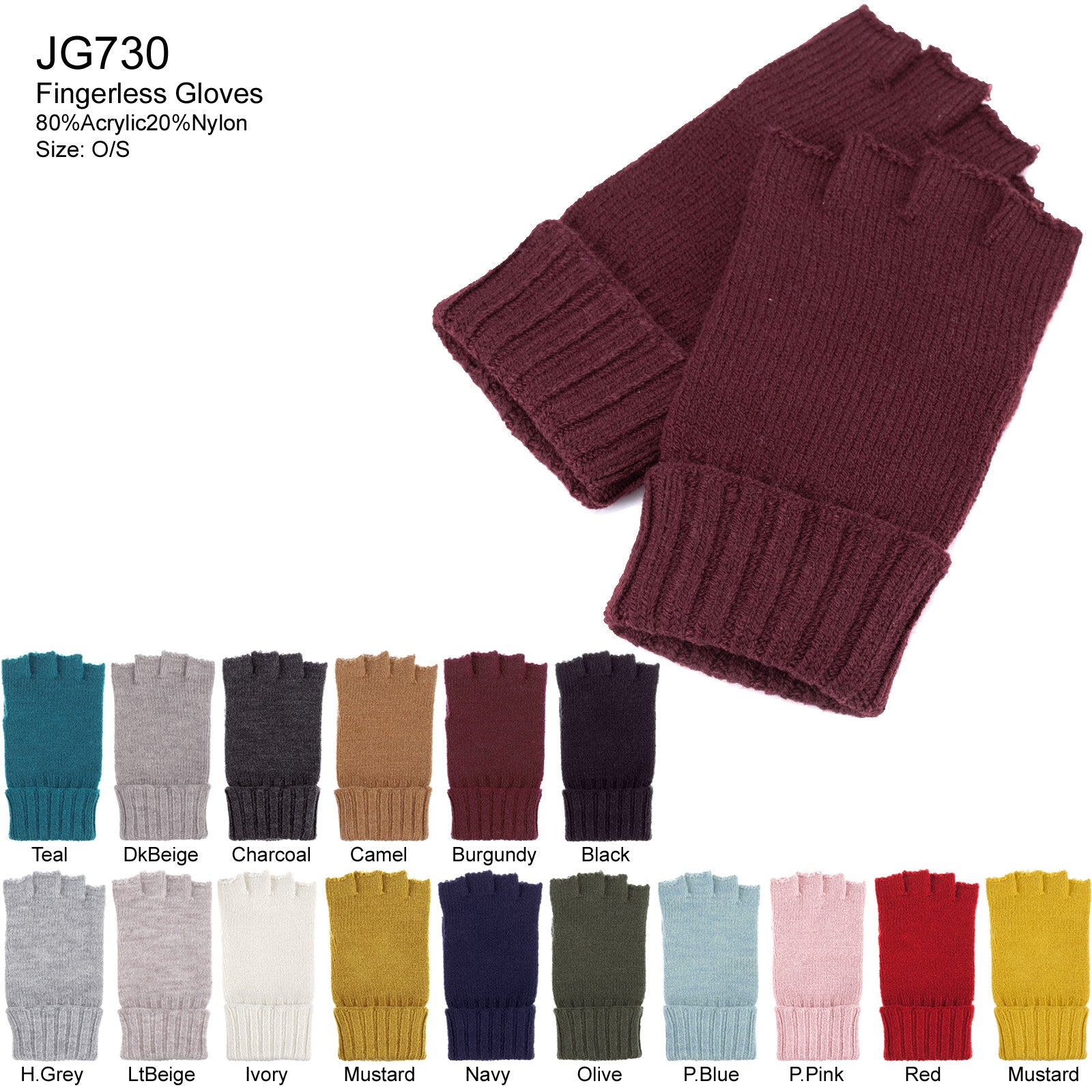 JG730 - One Dozen Unisex Everyday Soft Solid Knitted Half Finger Fingerless Gloves