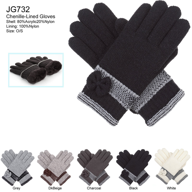 JG732 - One Dozen Ladies Double Layer Lining Knit Gloves