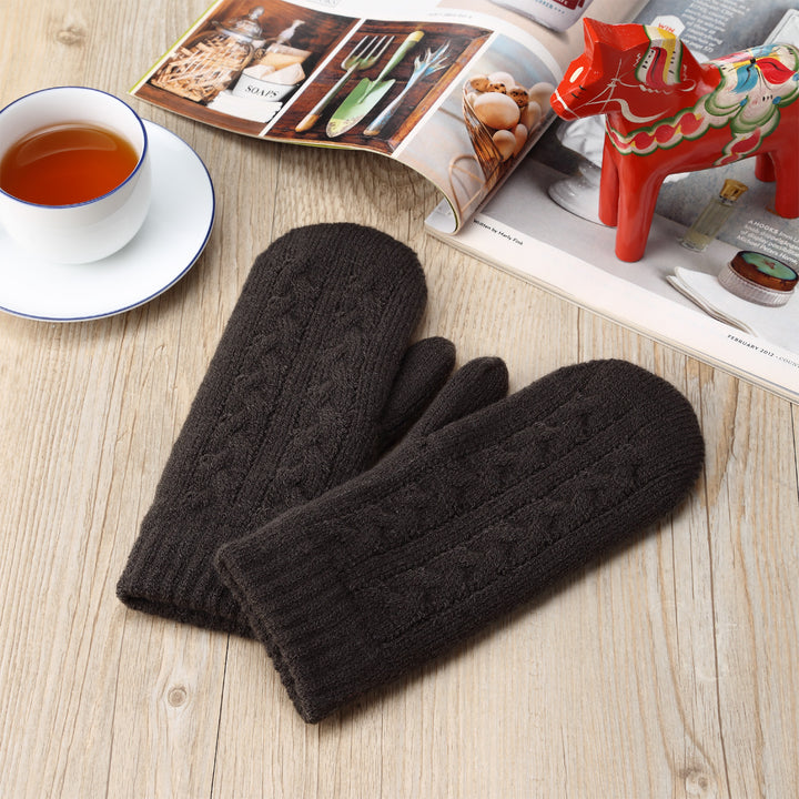 JG734M - One Dozen Toasty Warm Solid Cable Fleece Lined Knit Mittens Gloves