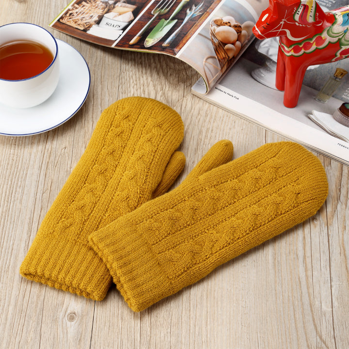 JG734M - One Dozen Toasty Warm Solid Cable Fleece Lined Knit Mittens Gloves