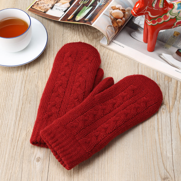 JG734M - One Dozen Toasty Warm Solid Cable Fleece Lined Knit Mittens Gloves