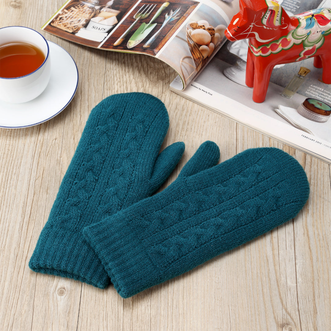 JG734M - One Dozen Toasty Warm Solid Cable Fleece Lined Knit Mittens Gloves