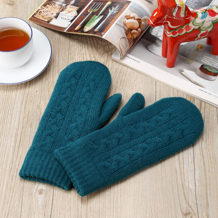 JG734M - One Dozen Toasty Warm Solid Cable Fleece Lined Knit Mittens Gloves
