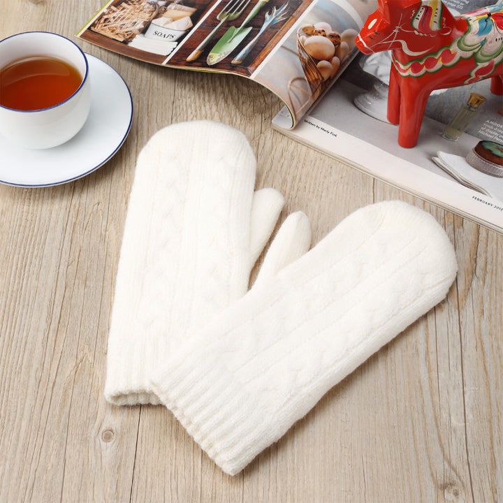JG734M - One Dozen Toasty Warm Solid Cable Fleece Lined Knit Mittens Gloves