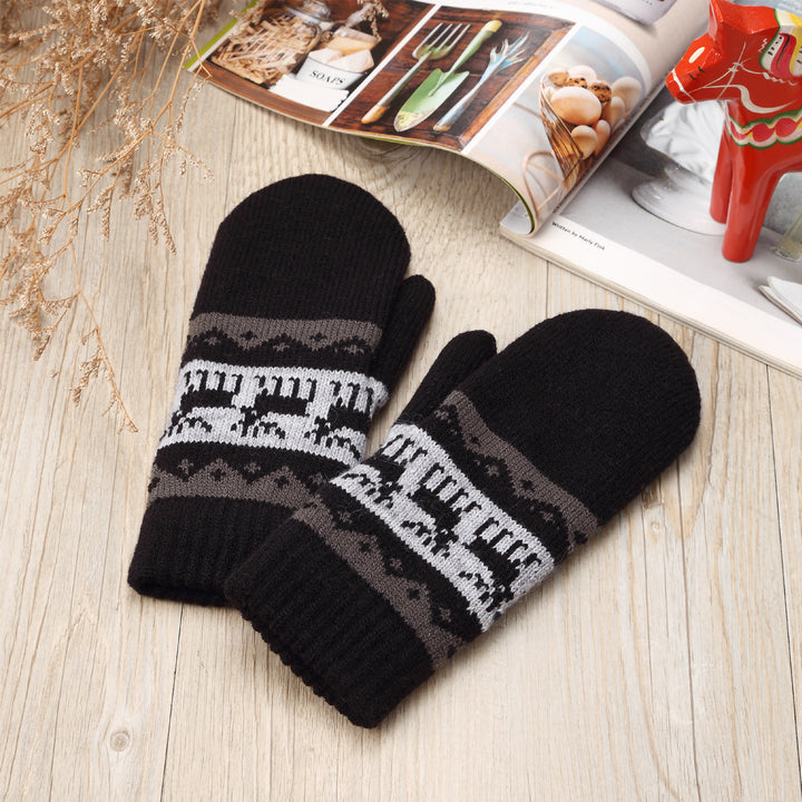 JG735M - One Dozen Toasty Warm Snowflake Fleece Lined Knit Mittens Gloves