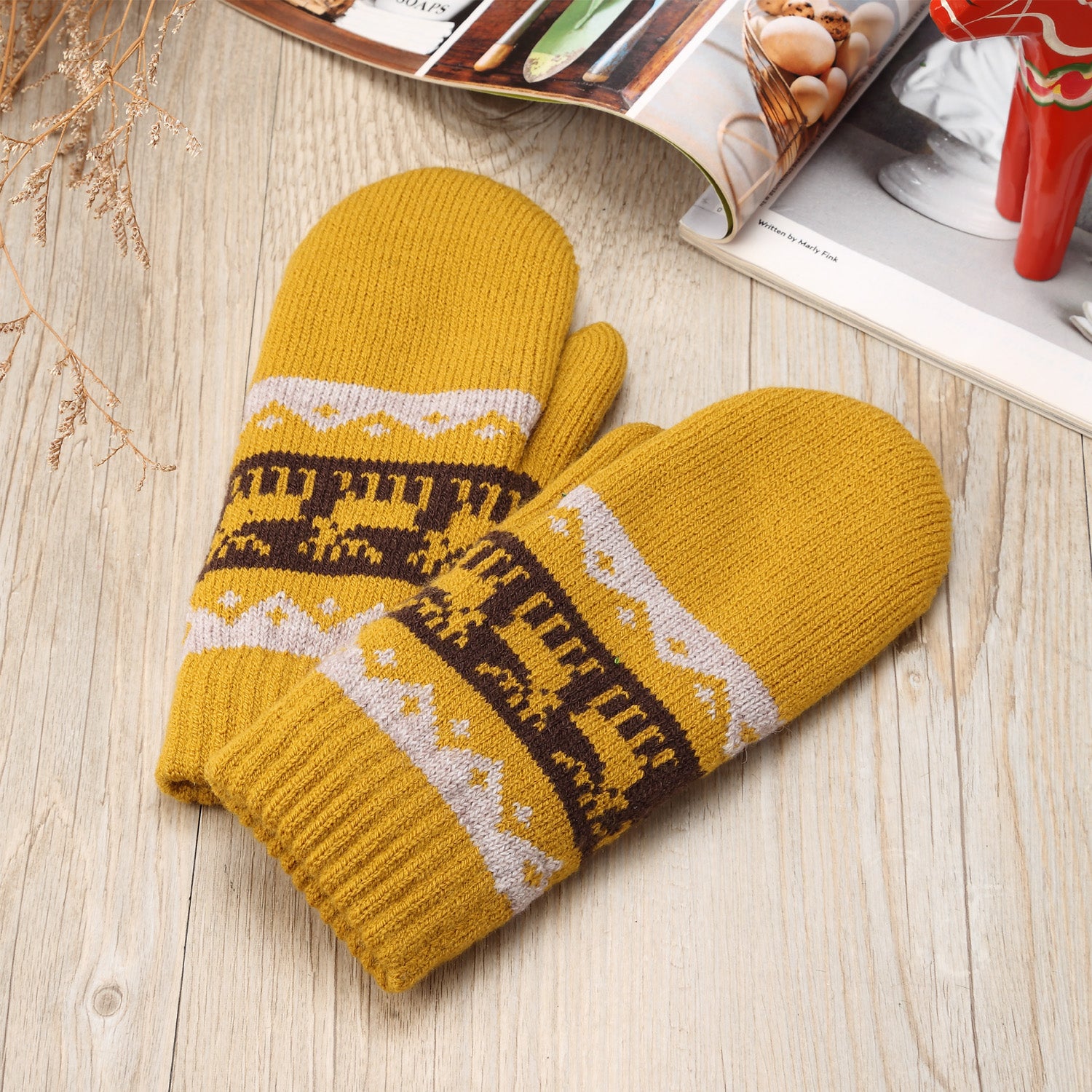 JG735M - One Dozen Toasty Warm Snowflake Fleece Lined Knit Mittens Gloves