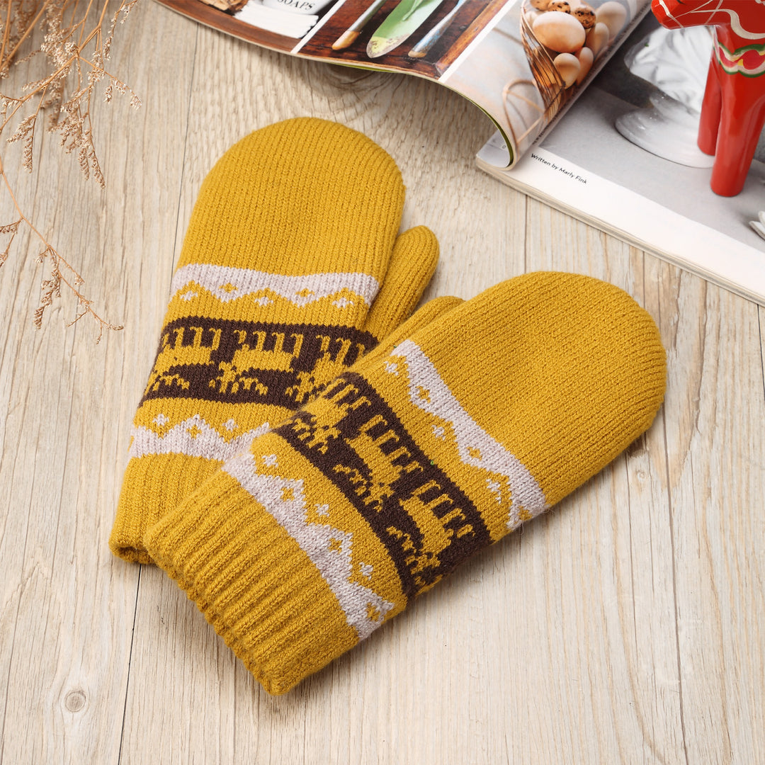 JG735M - One Dozen Toasty Warm Snowflake Fleece Lined Knit Mittens Gloves