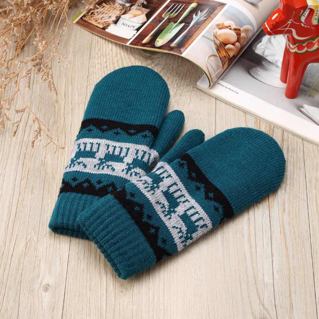 JG735M - One Dozen Toasty Warm Snowflake Fleece Lined Knit Mittens Gloves