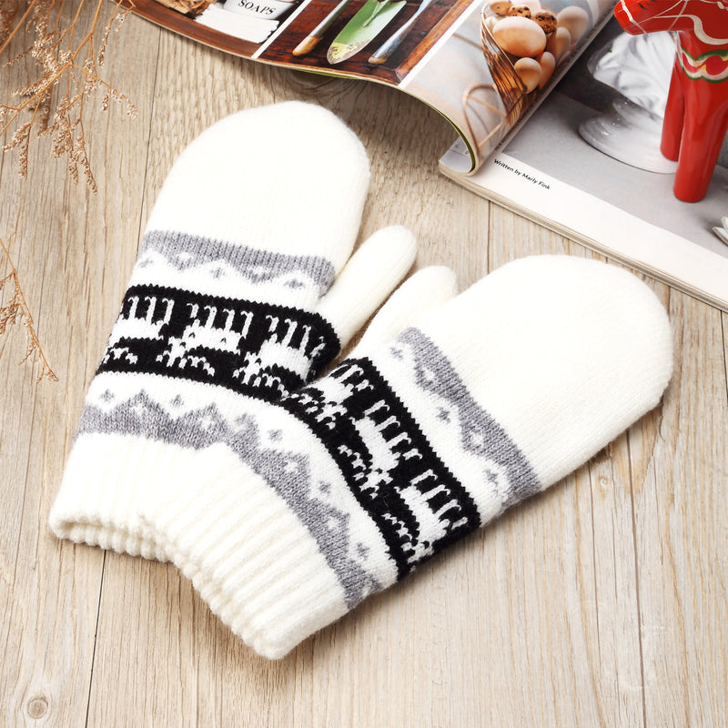 JG735M - One Dozen Toasty Warm Snowflake Fleece Lined Knit Mittens Gloves