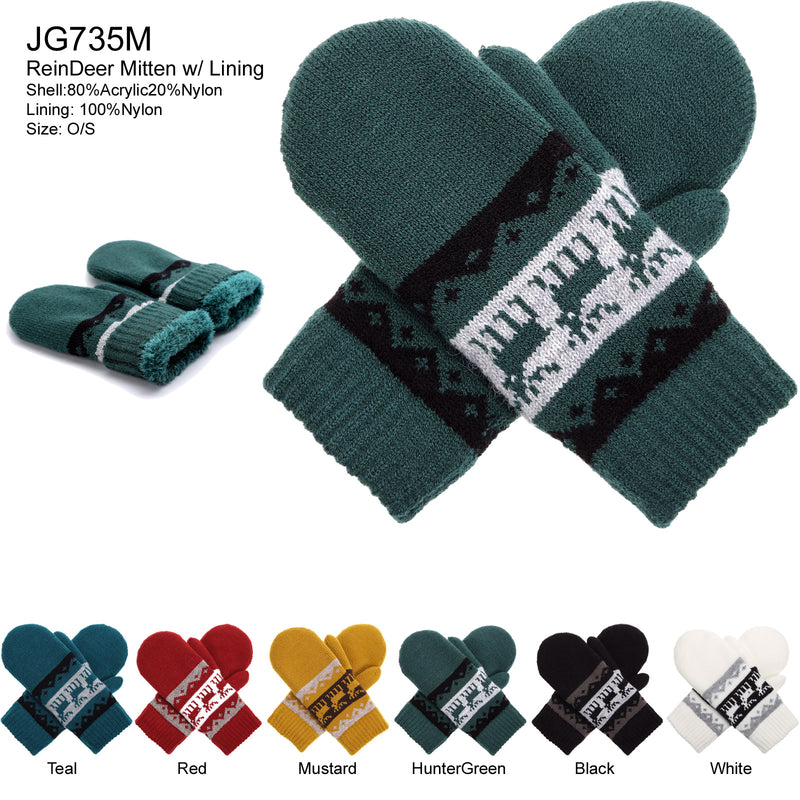 JG735M - One Dozen Toasty Warm Snowflake Fleece Lined Knit Mittens Gloves