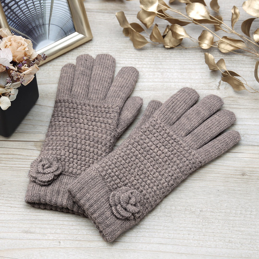 JG736 - One Dozen Ladies Warm Plush fleece Lined Knit Glove with Flower