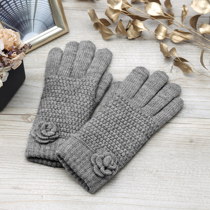 JG736 - One Dozen Ladies Warm Plush fleece Lined Knit Glove with Flower