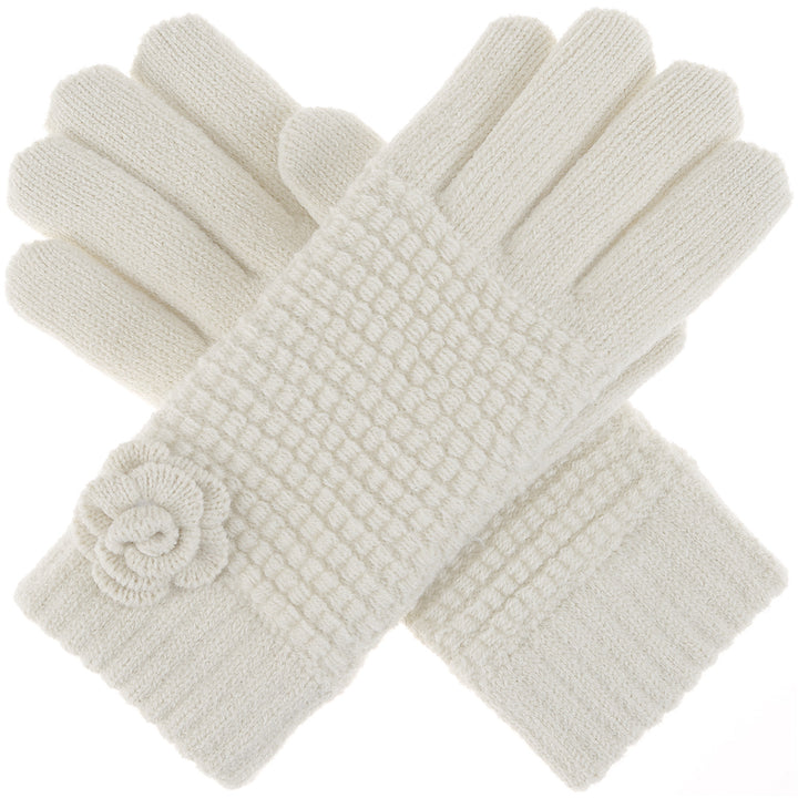 JG736 - One Dozen Ladies Warm Plush fleece Lined Knit Glove with Flower