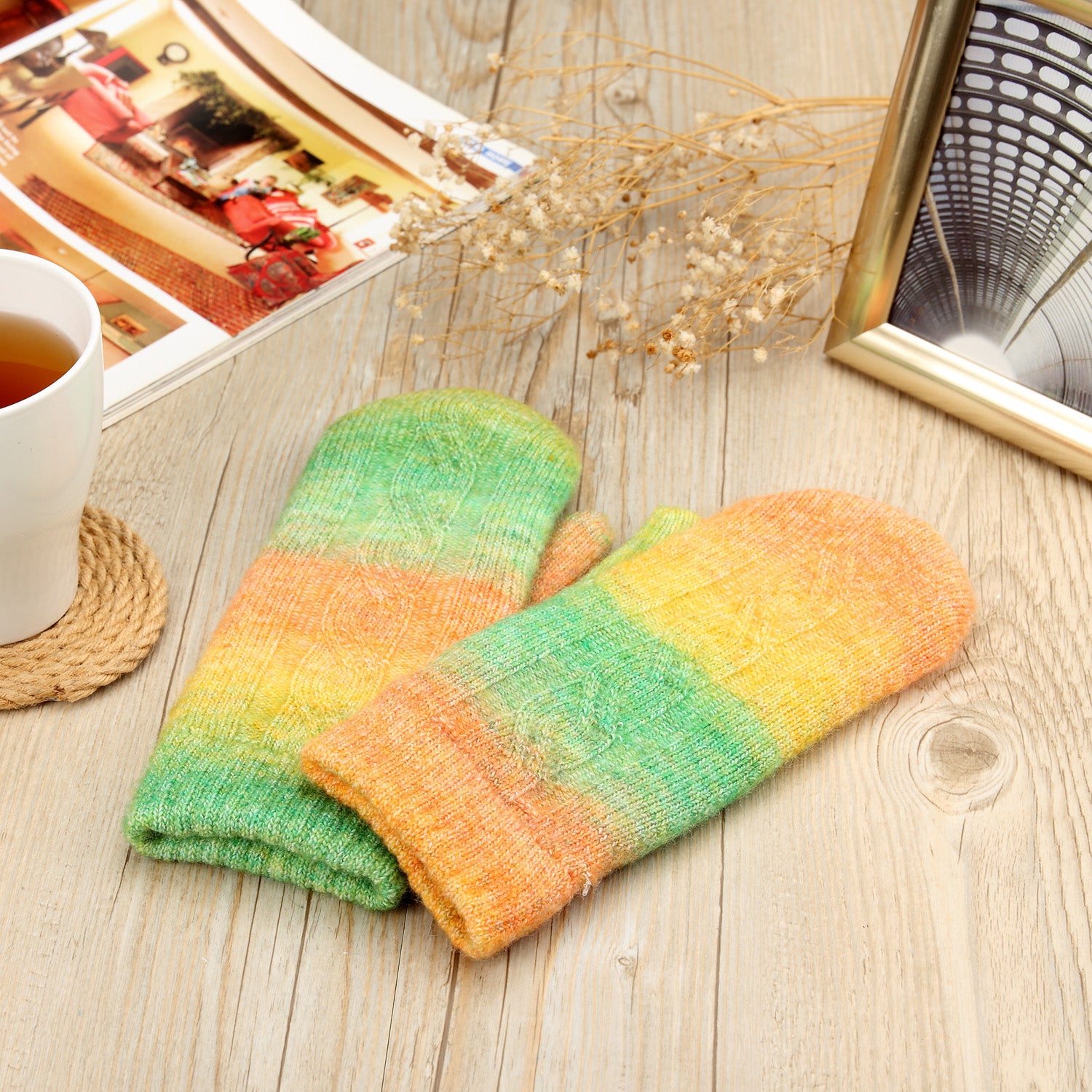 JG737M - One Dozen Toasty Warm TieDye Fleece Lined Knit Mittens Gloves