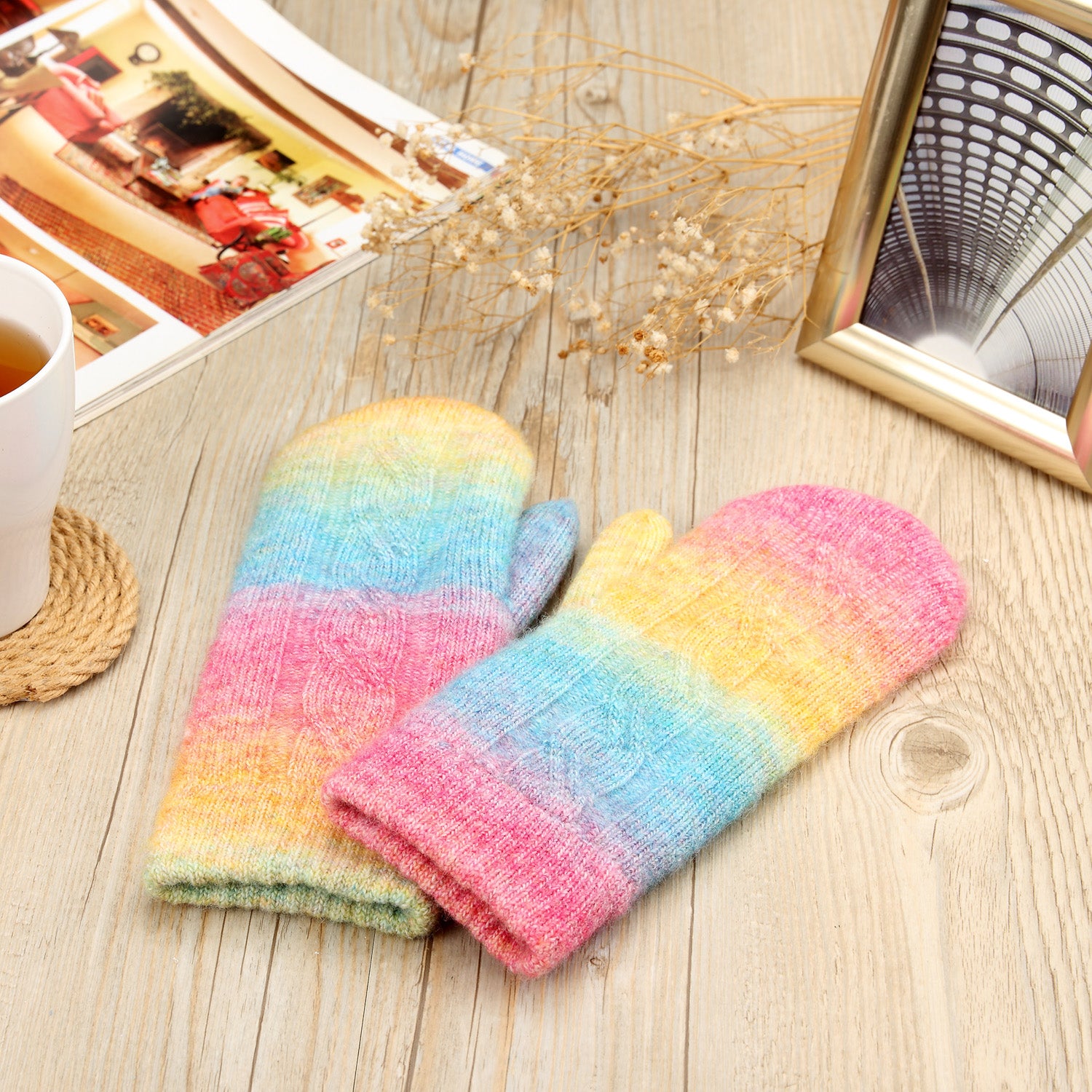 JG737M - One Dozen Toasty Warm TieDye Fleece Lined Knit Mittens Gloves
