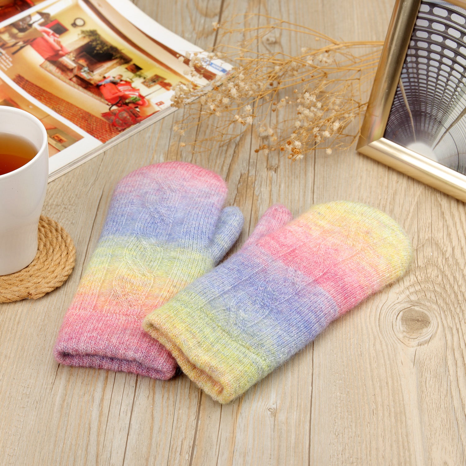 JG737M - One Dozen Toasty Warm TieDye Fleece Lined Knit Mittens Gloves