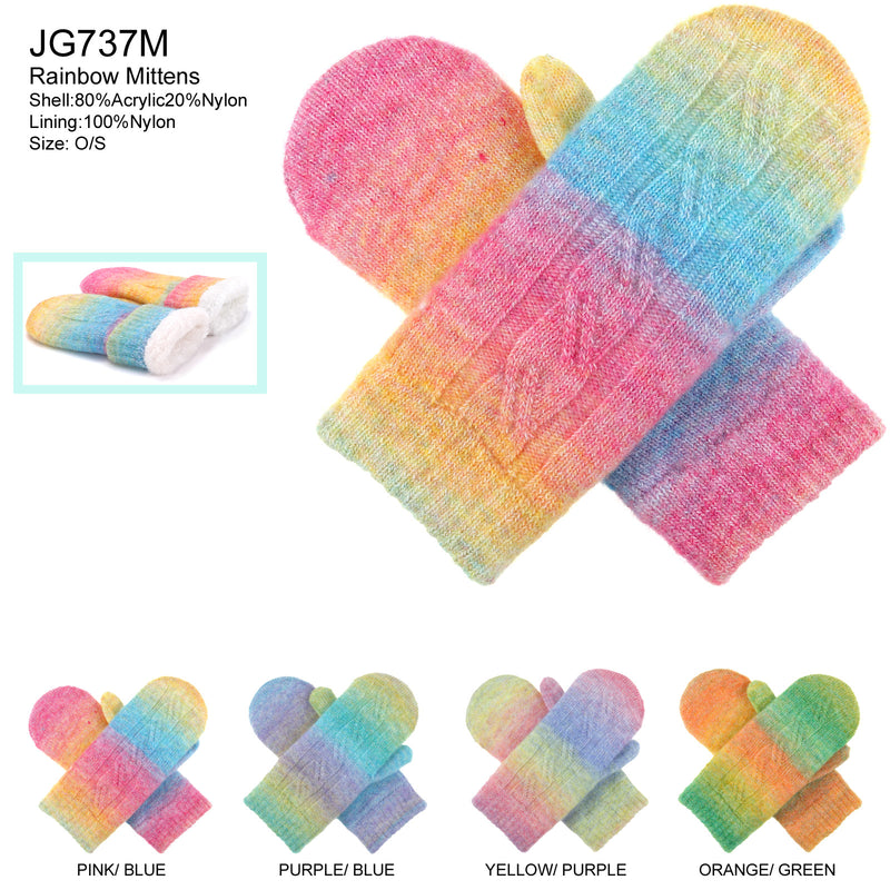 JG737M - One Dozen Toasty Warm TieDye Fleece Lined Knit Mittens Gloves